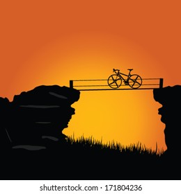 bike on cliff color vector illustration