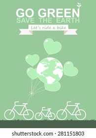 Bike on earth. Save world concept. Vector illustration.
