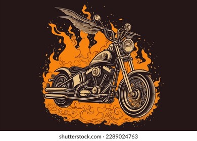 Bike on fire vector vintage illustration for t-shirt.