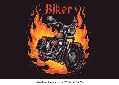 Bike on fire vector vintage illustration for t-shirt.
