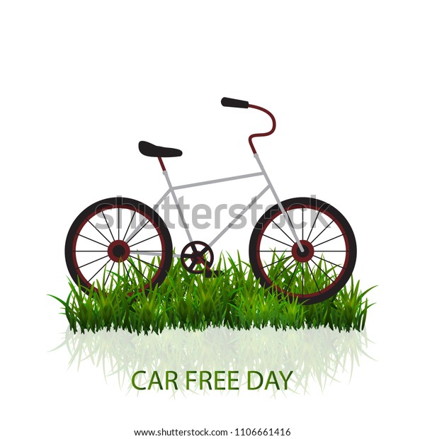 The bike on the green\
grass isolated on white background. Vector illustration of Bike\
lifestyle.