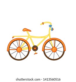 bike orange-yellow in cute cartoon style isolated on white background.