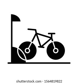 Bike Parking Glyph Icon. Bicycle Storage. Cycle Rack. Sport Activity. Place For Wheels. Eco Transport. City Biking. Apartment Amenities. Silhouette Symbol. Negative Space. Vector Isolated Illustration