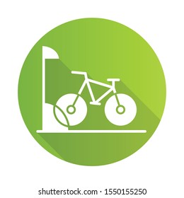 Bike parking green flat design long shadow glyph icon. Bicycle storage. Cycle rack. Sport activity. Place for wheels. Eco transport. City biking. Apartment amenities. Vector silhouette illustration