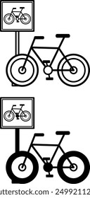 Bike Parking Icons. Black and White Vector Icons. Sports Bicycle and Parking Sign. Temporary Vehicle Parking. Road Concept