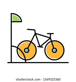 Bike Parking Yellow Color Icon. Bicycle Storage. Cycle Rack. Sport Activity. Safe Place For Wheels. Eco Transport. City Biking. Apartment Amenities. Isolated Vector Illustration