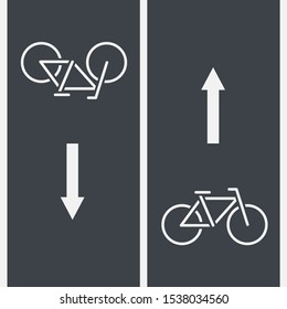 Bike path and Bicycle symbol on asphalt. Painted Mark track for cyclist safety. Urban street and parks element. Vector Illustration