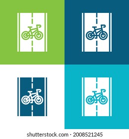 Bike Path Flat four color minimal icon set