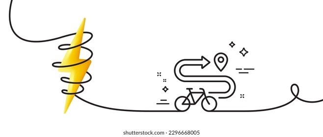 Bike path line icon. Continuous one line with curl. Delivery bicycle transport sign. Sport activity symbol. Bike path single outline ribbon. Loop curve with energy. Vector