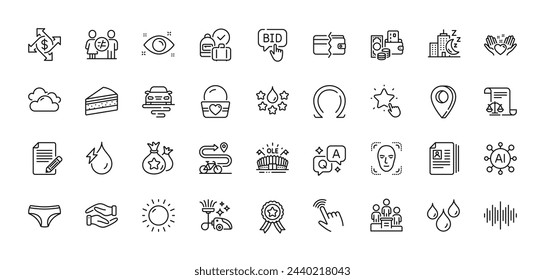 Bike path, Route and Face detection line icons pack. AI, Question and Answer, Map pin icons. Hydroelectricity, Cursor, Bid offer web icon. Payment methods, Waterproof, Article pictogram. Vector