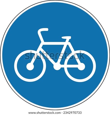 Bike path sign. Mandatory sign. Round blue sign. Path for cyclists. Road sign. White bike inside a blue circle. Obey the rules of the road. Bicycle.
