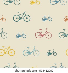 Bike pattern. Family on bicycle. Vector seamless background. Ready for printing on textile and other seamless design.