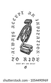 bike pedals vintage typography print. always accept an invitation to ride