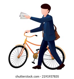 Bike Postman Icon Cartoon Vector. Mail Man. Post Box