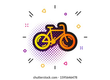 Bike public transportation sign. Halftone circles pattern. Bicycle transport icon. Driving symbol. Classic flat bicycle icon. Vector