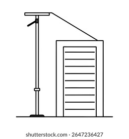 Bomba de bicicleta apoiando-se na parede da garagem contorno detalhado na arte em linha Ilustração do vetor
