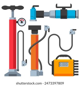 Bike pumps vector cartoon set isolated on a white background.