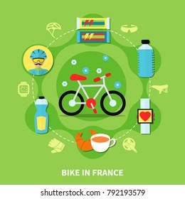 Bike race concept symbols on green background flat vector illustration