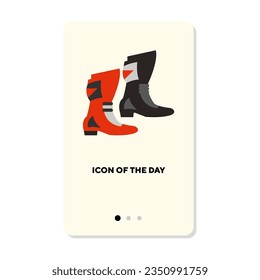 Bike racer boots flat icon. Sport, safety boots moto racer isolated vector sign. Driving and transport concept. Vector illustration symbol elements for web design and apps