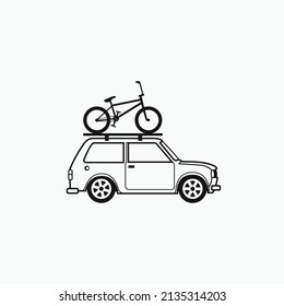 Bike Rack On Car Carrying Bmx Bike Vector Illustration Isolated Object On White Background