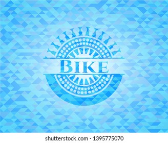 Bike realistic sky blue emblem. Mosaic background