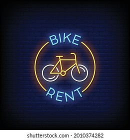 Bike Rent Neon Signboard On Brick Wall