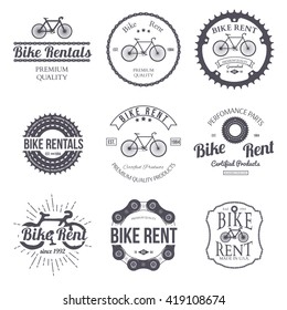 Bike rent. Set of vintage, modern and retro logo, badges and labels. Vector illustration