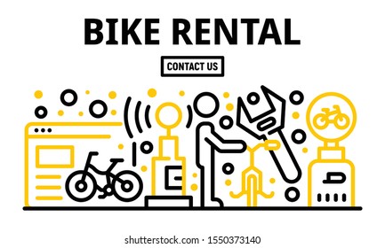 Bike rental banner. Outline illustration of bike rental vector banner for web design