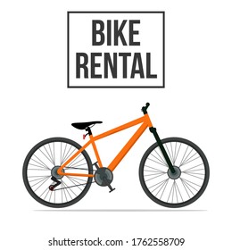 Bike rental. Bicycle sign for web or print. Cartoon vector illustration