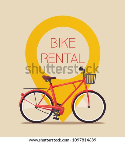 Bike rental. Bicycle sign for web or print. Cartoon vector illustration