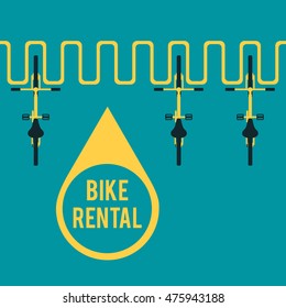 Bike rental. Flat vector illustration. Banner template on city bike hire. Pin of location bicycle