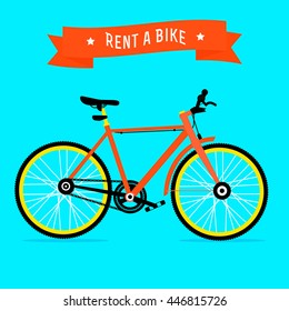 Bike rental service vector with the hipster style modern urban bike in the center of illustration. 100% vector easy to edit illustration. 