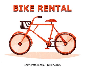 Bike rental. Vector cartoon illustration of retro bicycle. Funny style.