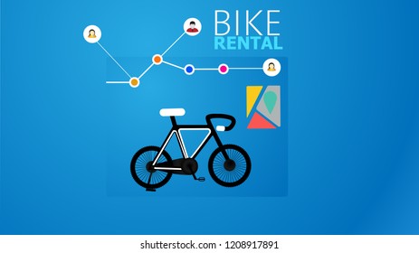 Bike renting app vector illustration. App to rent public bicycle line art graphic design. Phone application for renting bicycle creative concept.