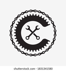 Bike repair icon logo design element. Letter C vector line logo design.