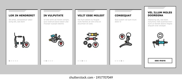 Bike Repair Service Onboarding Mobile App Page Screen Vector. Complex Bike Repair And Setting, Research And Fix Broken Details, Cogset And Pedals Replacement Illustrations