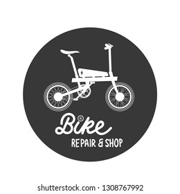 Bike Repair and Shop Icon Logo with text and bike, bicycle, electro bike. Vector illustration. Black background.