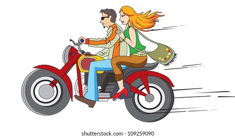 Bike Ride  Couple Motorcycle  vector illustration