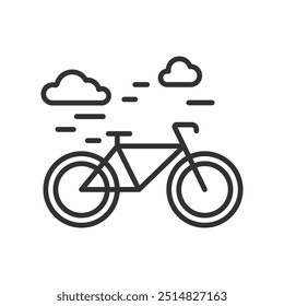 Bike ride, in line design. Bike ride, cycling, bicycle, outdoor, transportation, fitness, exercise on white background vector. Bike ride editable stroke icon.