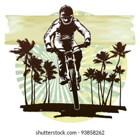 bike rider with grunge summer background