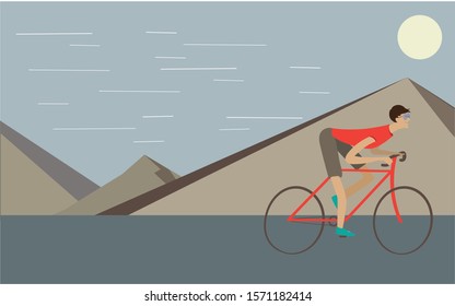 bike rider in red t-shirt riding in the mountains