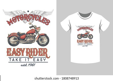 Diseño de camisetas para motociclistas con bicicleta, ala, plumas, cráneo.