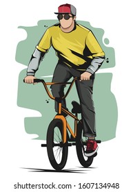 Bike Rider Vector with Simple Background Illustration 