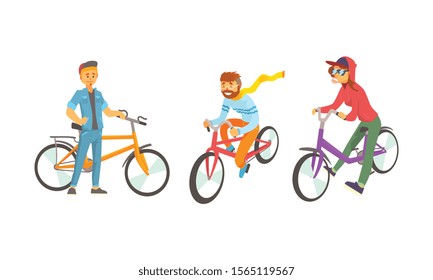 Bike Riders Wearing Hipster Clothing Vector Set