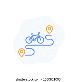 Bike And Route, Line Vector Icon