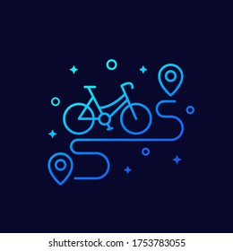icono lineal de ruta y bicicleta