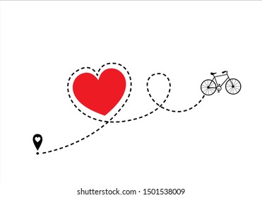 bike route pin heart  hand drawn design vector love romance 
