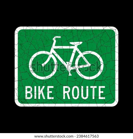 Bike route vector vintage road sign on a black background
