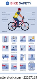 Equipo de seguridad para bicicletas y consejos de seguridad para ciclismo, infografía con iconos y espacio de copia