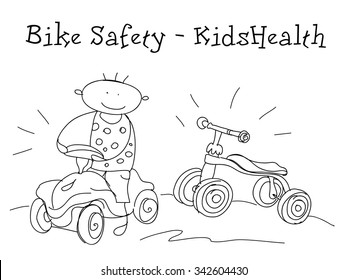 Bike safety. Kids Health. Graphic sketch in vector.